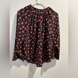 Ann Taylor Black Shirt with Red and Pink Heart Pattern